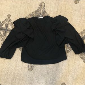 MANGO black puff sleeve ruffle top